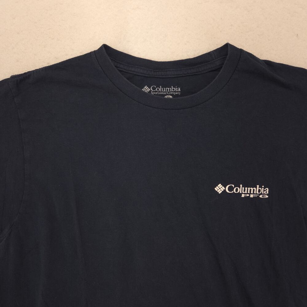 Columbia Short Sleeve Crew Neck Graphic T Shirt Mens Size Medium M Navy 13867
